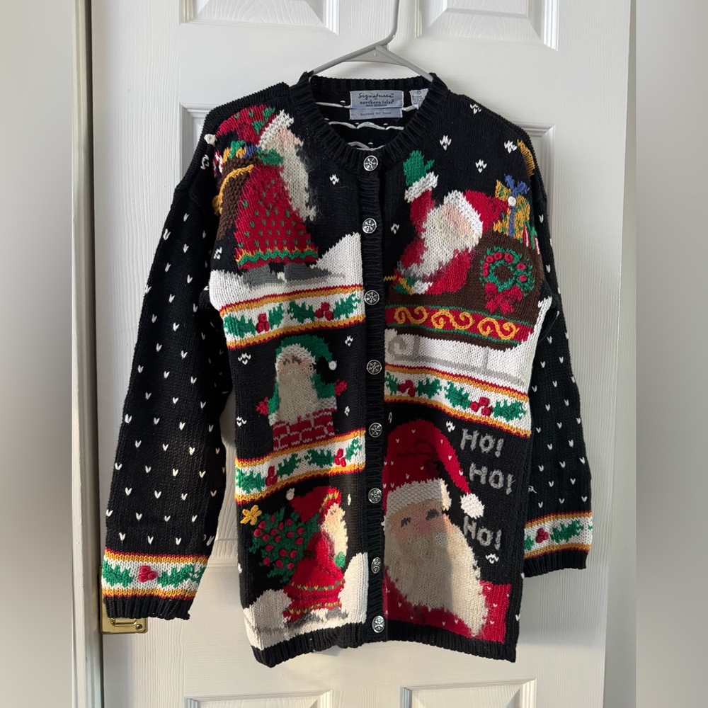 Christmas Sweater Santa Festive Unisex Size Large Hand Knitted Warm Heavyweight